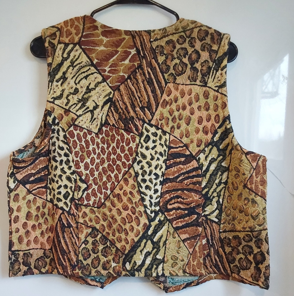 Vintage 90s Animal Print Tapestry Vest Button Down - Picture 5 of 8